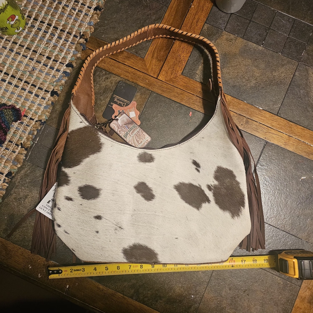 American Darling Cowhide Hobo Bag with Brown Accents